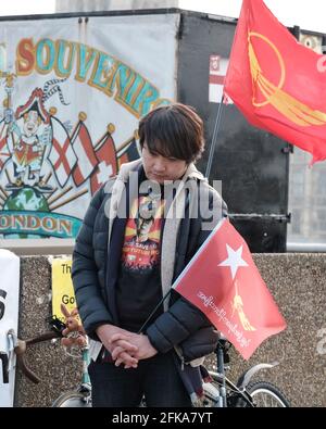 Birmanische Studenten protestierten in einem dreitägigen Hungerstreik in London, um die britische Regierung unter Druck zu setzen, die National Unity Party in Myanmar anzuerkennen. Stockfoto