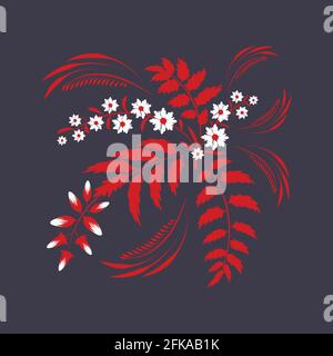 Blumensammlung mit Blättern, Blumensträuße. Vektorblumen. Frühlingsdruck mit botanischen Elementen. Frohe Ostern. Folk-Stil. Poster für den SP Stock Vektor