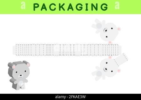 Party Favour Box gestanzte Eisbären Design für Süßigkeiten, Süßigkeiten, kleine Geschenke, Bäckerei. Paketvorlage, tolles Design für jeden Zweck, Geburtstage, bab Stock Vektor
