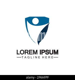 Menschen Schild Symbol.Lebensversicherung Logo, schützen Mensch oder Versicherung Konzept Logo Vektor Illustration Design isoliert auf weißem Hintergrund Stock Vektor