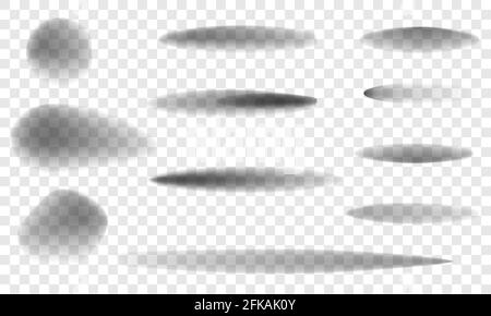 Realistischer Schatten mit weichen Kanten. Graue runde und ovale Schatten isoliert auf transparentem Hintergrund Stock Vektor