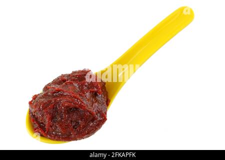 Ein Löffel koreanischer fermentierter roter Paprikapaste Gochujang Stockfoto