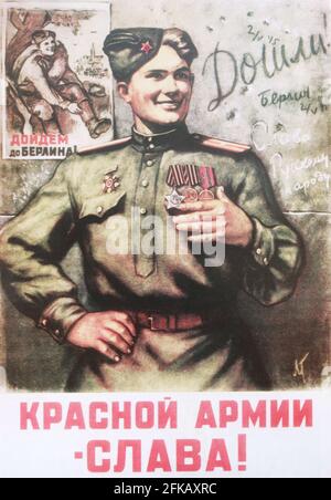 Sowjetisches Plakat „Ruhm der Roten Armee!“ Gedruckt in den 1940er Jahren. Stockfoto
