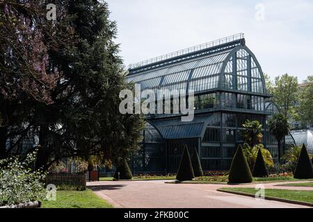 Lyon (Frankreich), 27. April 2021. Das große Gewächshaus im botanischen Garten des Parc de le tête d'Or. Stockfoto