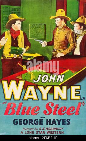 Blue Steel (1934 Western Film) Vintage Poster feat. John Wayne und George Hayes. Stockfoto