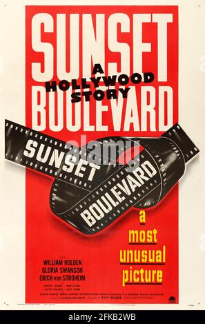 Filmplakat: Sunset Boulevard (im Haupttitel auf der Leinwand als SUNSET BLVD. Gestylt) ist ein 1950 amerikanischer düsterer Comedy-Film noir. Stockfoto
