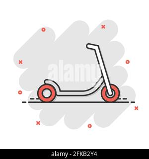 Elektroroller Symbol im Comic-Stil. Fahrrad Cartoon Vektor-Illustration auf weißem Hintergrund isoliert. Geschäftskonzept mit Splash-Effekt für den Transport. Stock Vektor