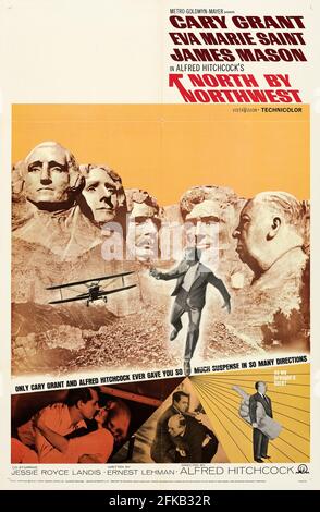 Cary Grant in North von Northwest, Alfred Hitchcock Filmposter. Feat. Eva Marie Saint und James Mason. 1959. Stockfoto