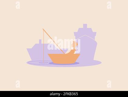 Vector kleiner Fischer im matten Stil. Digitale Kunst Stock Vektor