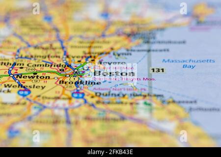 Boston Massachusetts USA auf einer Geografie-Karte oder Straße angezeigt Karte Stockfoto