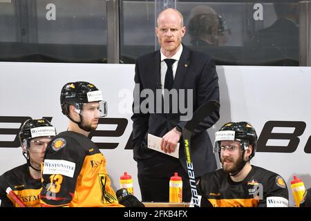 Bundestrainer Toni SOEDERHOLM (GER), Deutschland (GER) -Tschechien (CZE) 1-4, Eishockey-Nationalmannschaft, Testländerspiel am 29. April 2021 in Nürnberg. Weltweite Nutzung Stockfoto