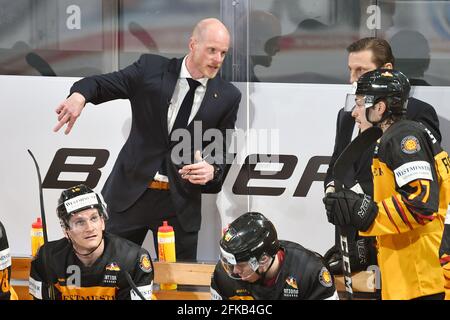 Bundestrainer Toni SOEDERHOLM (GER), Geste, gibt Anweisungen, Deutschland (GER) -Tschechien (CZE) 1-4, Eishockey-Nationalmannschaft, Testlaenderspiel am 29. April 2021 in Nürnberg. Weltweite Nutzung Stockfoto