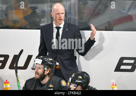 Bundestrainer Toni SOEDERHOLM (GER), Geste, gibt Anweisungen, Deutschland (GER) -Tschechien (CZE) 1-4, Eishockey-Nationalmannschaft, Testlaenderspiel am 29. April 2021 in Nürnberg. Weltweite Nutzung Stockfoto