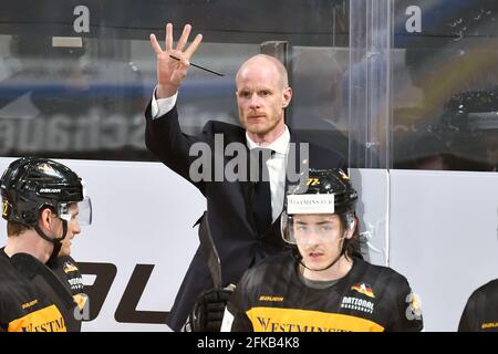 Bundestrainer Toni SOEDERHOLM (GER), Geste, gibt Anweisungen, Deutschland (GER) -Tschechien (CZE) 1-4, Eishockey-Nationalmannschaft, Testlaenderspiel am 29. April 2021 in Nürnberg. Weltweite Nutzung Stockfoto