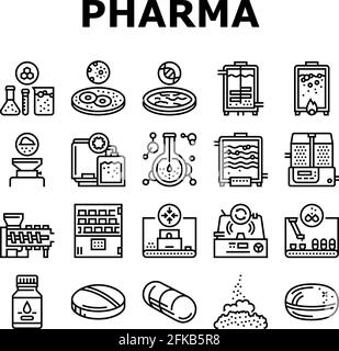 Pharmazeutische Produktion Fabrik Symbole Set Vektor Stock Vektor