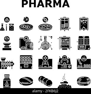 Pharmazeutische Produktion Fabrik Symbole Set Vektor Stock Vektor