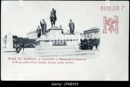 Statuen von Napoleon I. und seinen Brüdern Lucien, Joseph, Louis und Jérôme. Ajacio, Place du Diamant. Paris, Fondation Napoléon Stockfoto