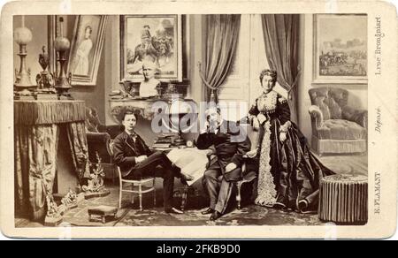 Die kaiserliche Familie Napoleon III. (1808-1873), seine Frau Eugénie de Montijo (1826-1920) und ihr Sohn Eugène Louis Napoleon (1856-1879) Foto von E. Flamant Visitenkartenformat Paris, Fondation Napoléon Stockfoto