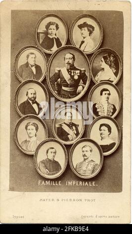 Medaillenporträts der kaiserlichen Familie Napoleon III. (1808-1873), Kaiserin Eugénie und ihrem Sohn Charles Louis Eugène Jean Joseph Bonaparte. Paris, Fondation Napoléon Stockfoto