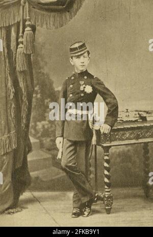 Der Kaiserliche Prinz. Louis Napoléon Eugène Jean Joseph Bonaparte (1856-1879) Abfahrt von Saint Cloud zum Krieg als Teil der Gesellschaft des Imperators. Stockfoto