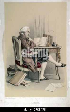 Pierre-Simon Laplace 1749-1827. Marquis, Mathematiker, Peer von Frankreich. Le siècle de Napoléon (das Zeitalter Napoleons) Gemälde von F.Philippoteaux. Lithographie von Ch. Bour. 1846. Stockfoto
