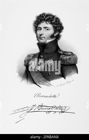 Porträt von Empire Marshall Jean-Baptiste Bernadotte (1763-1844). König von Schweden und Norwegen (1818-1844). Aus der Iconographie des contemporains depuis 1789 jusqu'à 1829, Tomé Premier, Paris, Delpech, 1833. Stockfoto