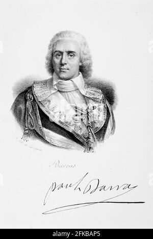 Porträt von Paul-François Jean-Nicolas, Vicomte de Barras (1755-1829). Bekannt als Paul Barras. Französischer Politiker der französischen Revolution und Exekutivführer des Direktoriums. Bekannt von Josephine de Beauharnais, erleichtert ihre Ehe mit Napoleon Bonaparte. Vom Iconographie des contemporains depuis 1789 jusqu'à 1829, einige Premiere, Paris, Delpech, 1833. Stockfoto