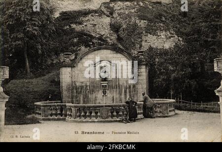 BRANTOME. Französische Abteilung: 24 - Dordogne. Region: Nouvelle-Aquitaine (ehemals Aquitaine). Postkarte Ende des 19. Jahrhunderts - Anfang des 20. Jahrhunderts Stockfoto