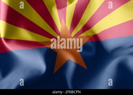 3D Illustration Flagge von Arizona ist eine Region der Vereinigten Staaten. Winken auf dem textilen Hintergrund der Windfahne Stockfoto