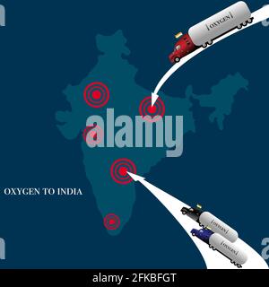 Covid indien, Sauerstoffversorgung nach indien, Hilfe von der Weltgemeinschaft Stock Vektor
