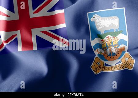 3D Illustration Flagge von Falkland Islands ist eine Region von Großbritannien. Winken auf dem textilen Hintergrund der Windfahne Stockfoto