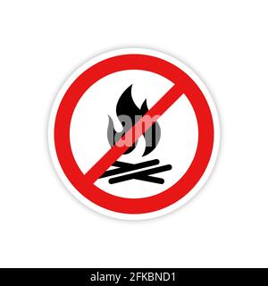 Verbotsschild mit Lagerfeuersymbol ist auf weißem Hintergrund isoliert. Lagerfeuer sind nicht erlaubt. Vektorgrafik, EPS 10. Stock Vektor