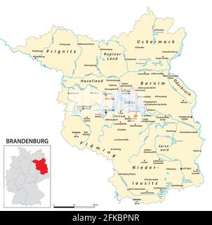 Karte des Landes Brandenburg in deutscher Sprache Stock Vektor