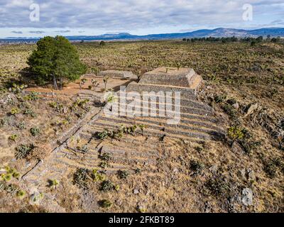 Luftaufnahme der mesoamerikanischen archäologischen Stätte von Cantona, Puebla, Mexiko, Nordamerika Stockfoto