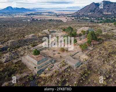 Luftaufnahme der mesoamerikanischen archäologischen Stätte von Cantona, Puebla, Mexiko, Nordamerika Stockfoto