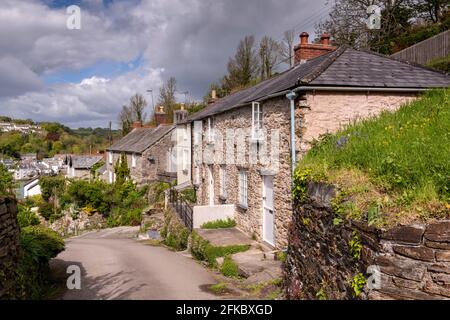 Hübsche Ferienhäuser im Frühling im kornischen Dorf Bodinnick in der Nähe von Fowey, Cornwall, England, Großbritannien, Europa Stockfoto