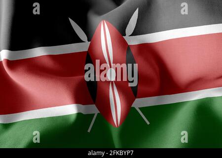 3D Illustration Flagge von Kenia. Winken auf dem textilen Hintergrund der Windfahne Stockfoto
