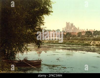 Ely Kathedrale und der Fluss Great Ouse um 1890-1900 Stockfoto