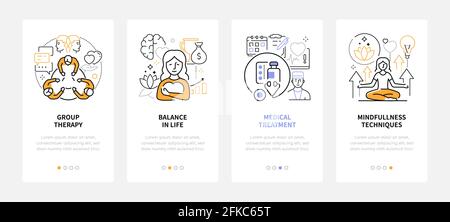 Psychologie - moderne Liniendesign-Stil Web-Banner mit Kopieplatz für Text. Carousel Beiträge über psychische Gesundheit, psychologische Unterstützung Thema. Gruppieren Sie die Therap Stock Vektor