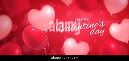 Valentinstag Herzen horizontale Komposition mit realistischen Bildern von Ballons Verschwommene Herzen und bearbeitbare Vektorgrafik mit kunstvollem Text Stock Vektor