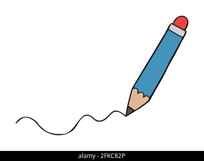 Cartoon-Vektor-Illustration von Bleistift zeichnet eine wellige Linie. Farbige und schwarze Umrisse. Stock Vektor