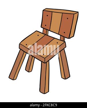 Cartoon Vektor Illustration von Holzstuhl. Farbige und schwarze Umrisse. Stock Vektor
