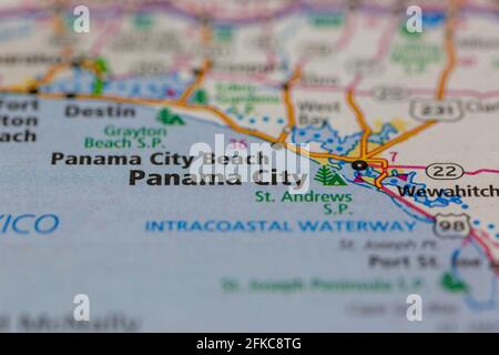Panama City Florida USA auf einer Geographie-Karte oder angezeigt Straßenkarte Stockfoto