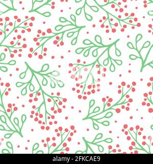 Vektor nahtloses Muster mit handgezeichneten Zweigen mit Beeren. Schönes Design für Tapete, Stoff, Textil, Geschenkpapier Stockfoto