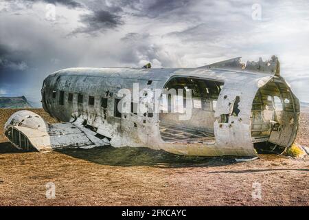 Das wrack dc 3 am Strand von Sólheimasandur auf island Stockfoto