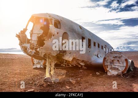 Das wrack dc 3 am Strand von Sólheimasandur auf island Stockfoto