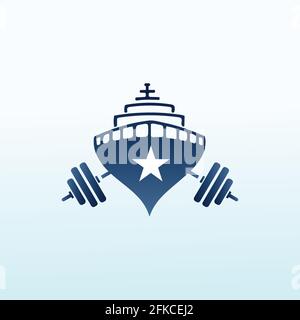 Marine mit Fitness-Kurzhantel Symbol Vektor-Logo-Design. Stock Vektor