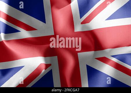 3D-Illustration Flagge von Großbritannien. Winken auf dem textilen Hintergrund der Windfahne Stockfoto