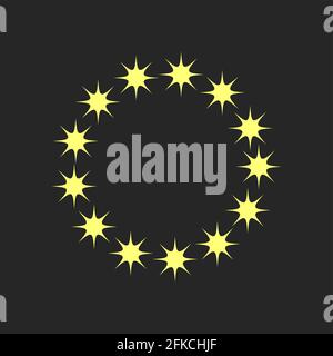 Rahmen aus Sternen, golden leuchtend auf dunklem Hintergrund. Glänzender Rahmen mit leuchtendem Licht Stock Vektor