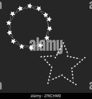 Rahmen aus Sternen, golden leuchtend auf dunklem Hintergrund. Glänzender Rahmen mit leuchtendem Licht Stock Vektor